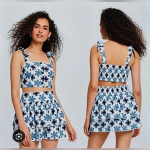 Agua Bendita x Target Indigo White Crop Top, Mini Skirt Set Lg/Med